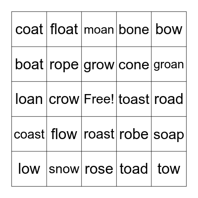 Long O Bingo Card