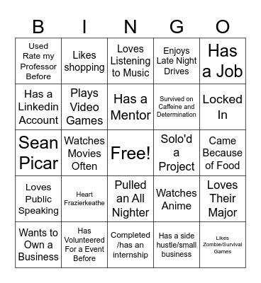 Next Generation Leadership Bingo Card