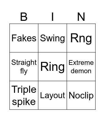 Geometry Dash Bingo Recent tab Bingo Card