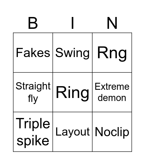 Geometry Dash Bingo Recent tab Bingo Card