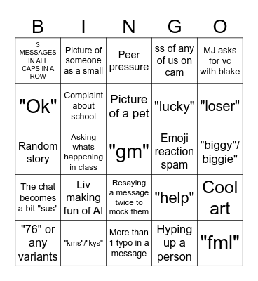 Groupchat Bingo Card