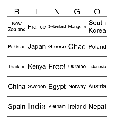 GEOGRAPHY BINGO Card