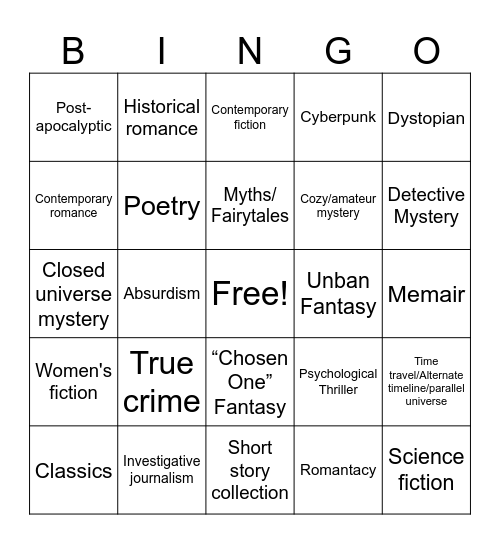Summer reading challange Bingo Card