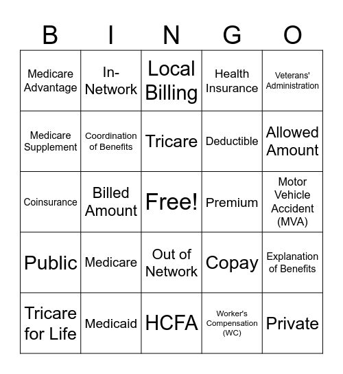 Insurance Bingo Card