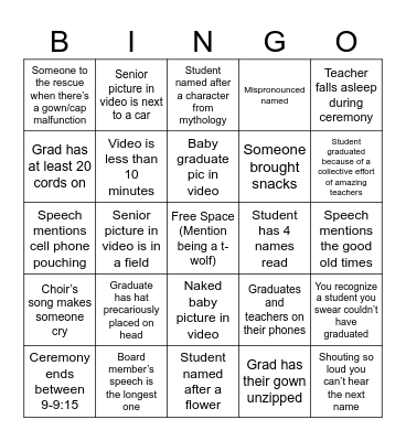 North Graduation 2026 Bingo Card