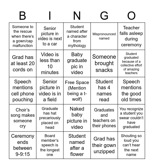 North Graduation 2026 Bingo Card