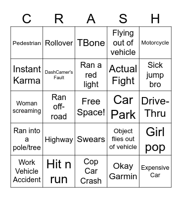 Car Crash Bingo Card