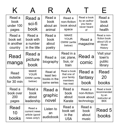 Black Belt Readers Bingo Sheet Bingo Card