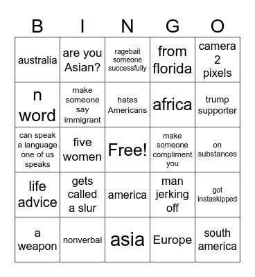 Omegle bingo Card