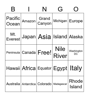Geography Meet-Up Bingo Card