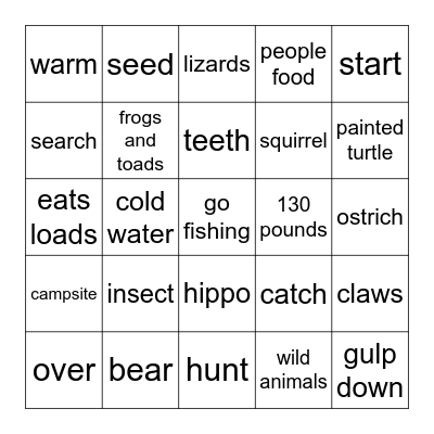 Go Wild! Bingo Card