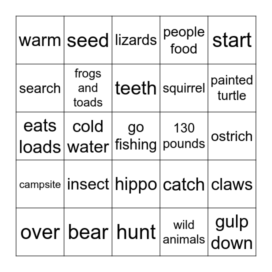 Go Wild! Bingo Card