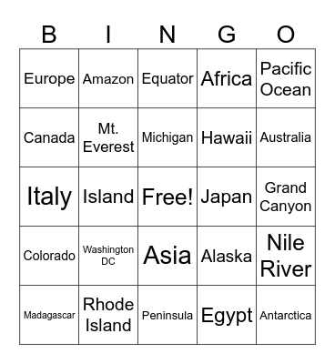 Geography Meet-Up Bingo Card