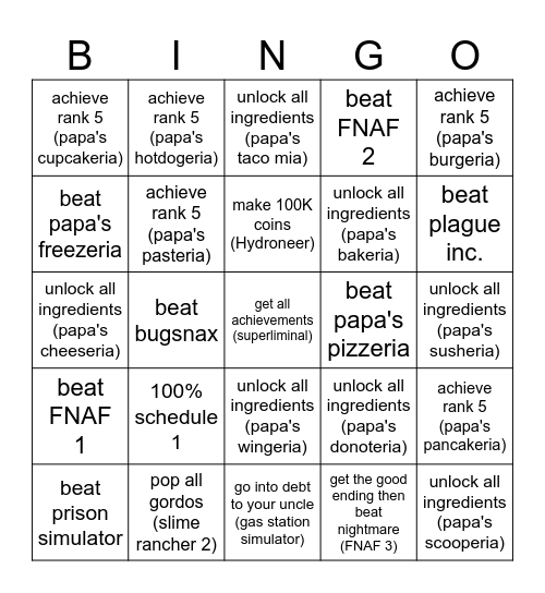 Untitled Bingo Card