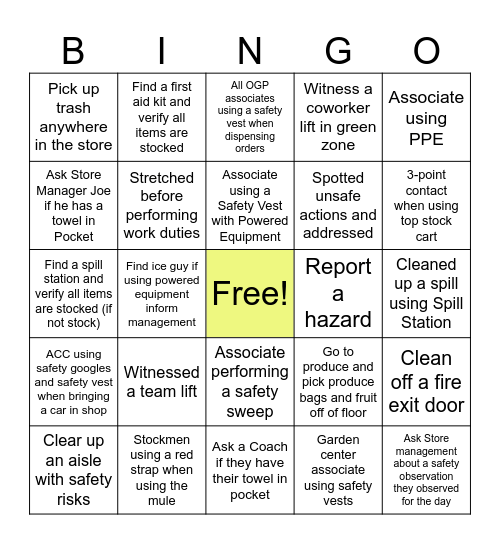 776 Safety Bingo Card