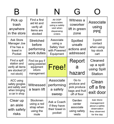 776 Safety Bingo Card