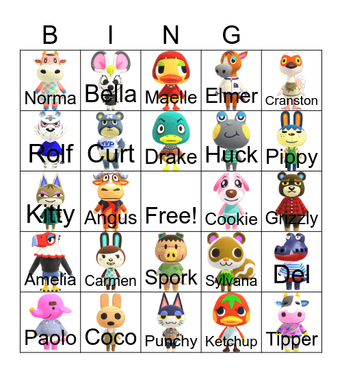 Animal Crossing Bingo Card