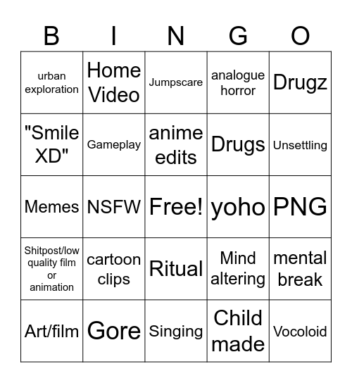Unnamed YouTube Videos BINGO Card