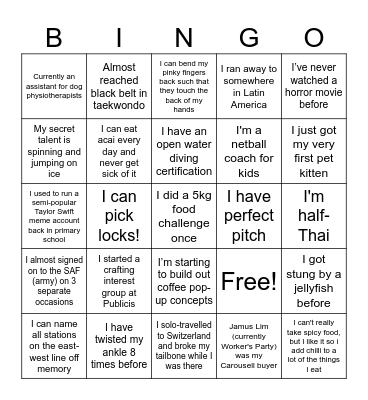 Intern Unplugged Bingo Card