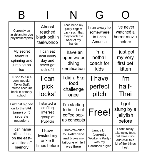 Intern Unplugged Bingo Card