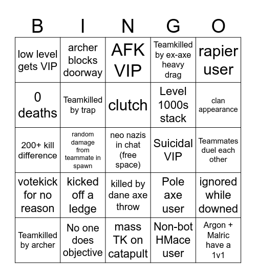 Lords' Demise™ Official Team Objective Bingo Card