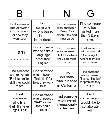 DPE F2F Networking Bingo Card