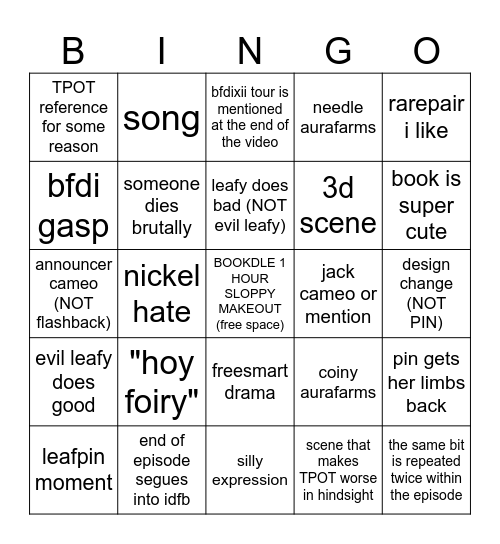 BFDIA25 BINGO!!! Bingo Card