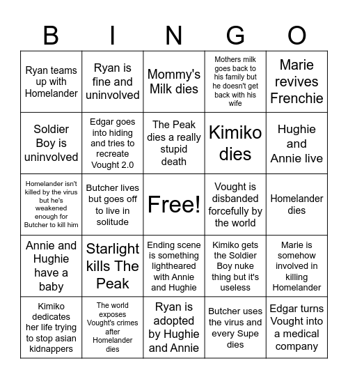Final Episode Theories Bingo Card