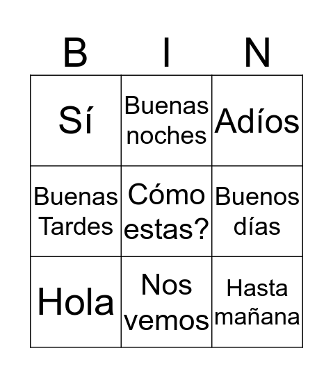 Frases Basicas  Bingo Card