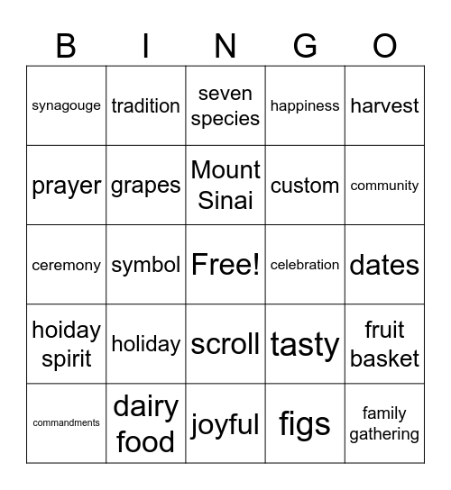 Shavuot Bingo Card