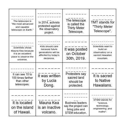 Listen to the questions. Say the answers. Bingo Card