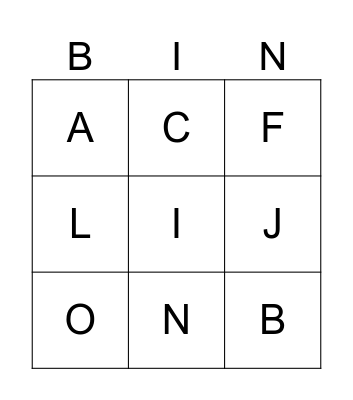 Alphabet Bingo Card