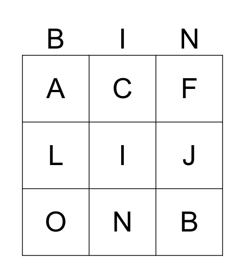 Alphabet Bingo Card