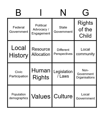 Humanities in Action at SRWA Bingo Card