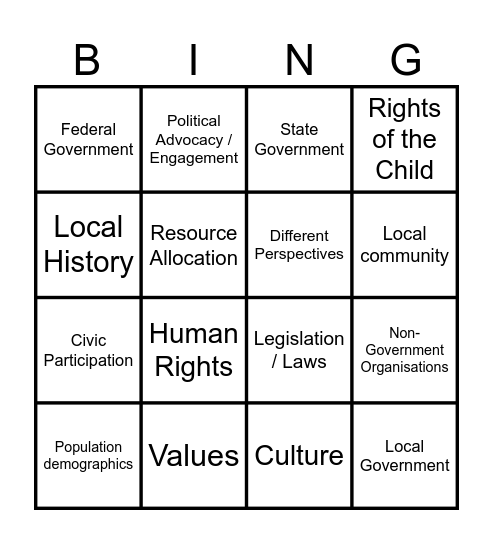 Humanities in Action at SRWA Bingo Card