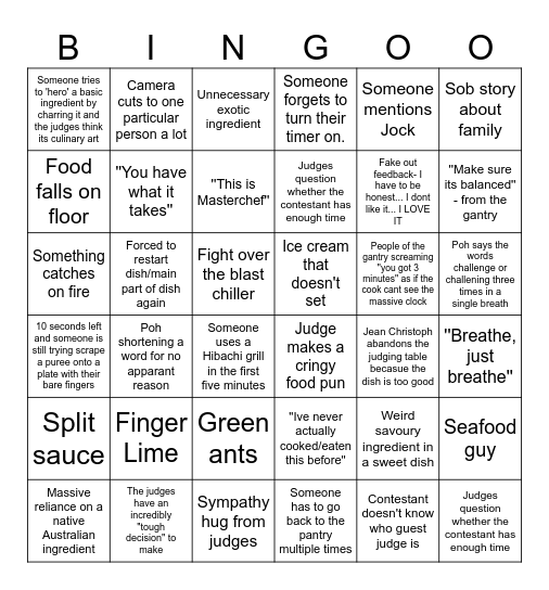 Masterchef 2026 Bingo Card