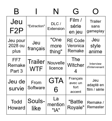 Bingo Kaio Summer Game Fest Bingo Card
