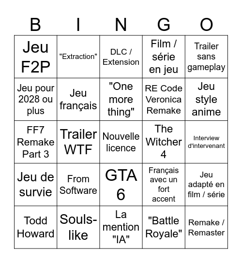 Bingo Kaio Summer Game Fest Bingo Card