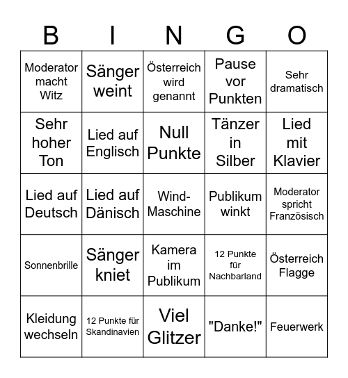 ESC Wien 2026 Bingo Card