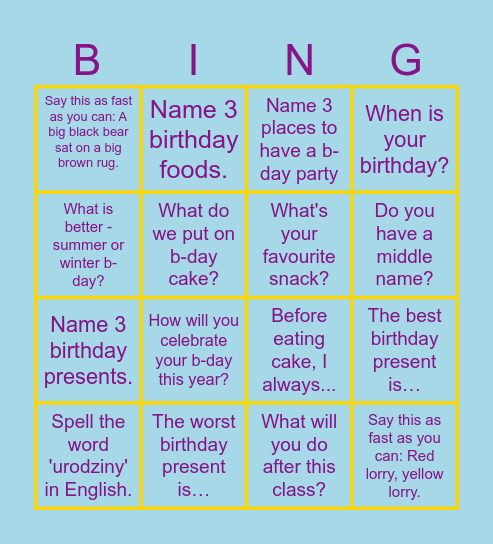 Kuba bday bingo Card