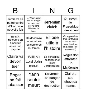 Outlander S7 Bingo Card