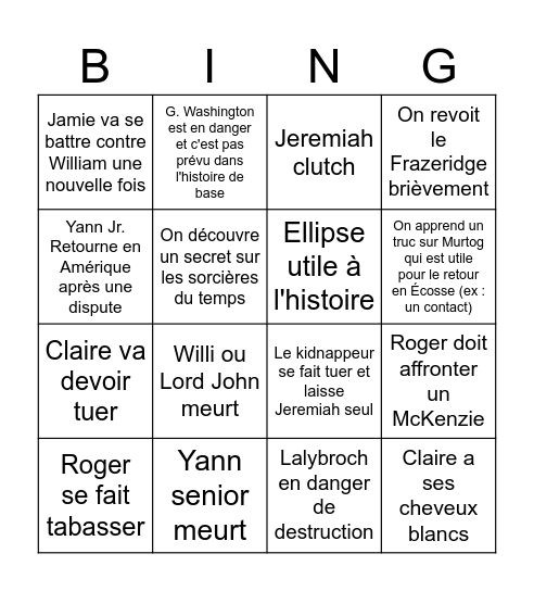 Outlander S7 Bingo Card