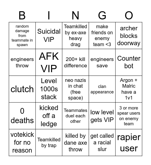 Lords' Demise™ ♡ Official Chivalry 2 Team Objective Bingo Card
