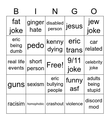southpark bingo Card