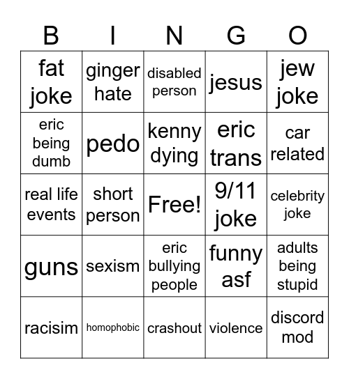 southpark bingo Card