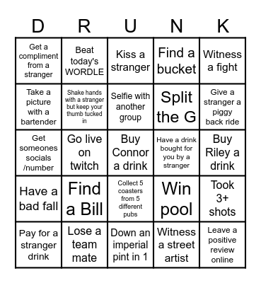 Bar Bingo Card