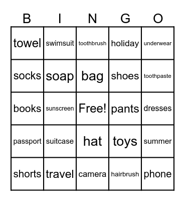 Packing List Bingo Card