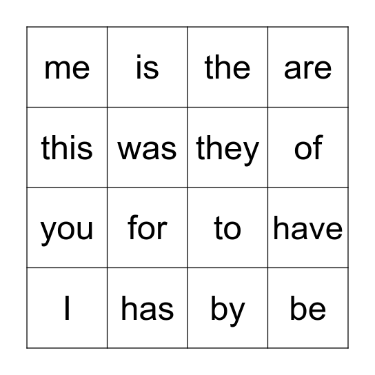 Trick Word Bingo Card