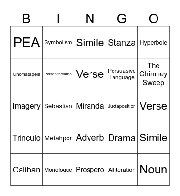 English Bingo Card