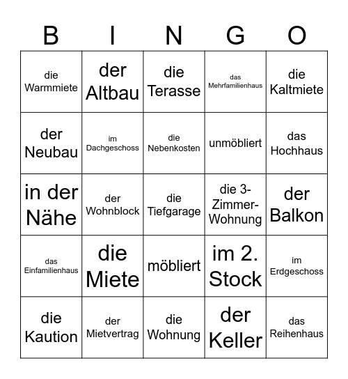 Rund ums Wohnen Bingo Card